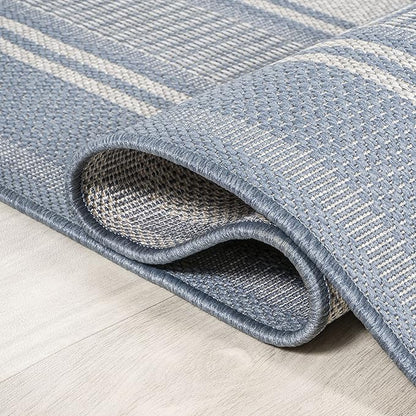 JONATHAN Y Double Stripe Indoor Outdoor Runner Rug 2X8 Blue/Light Gray, Haynes Modern for Backyard, Patio, Porch, Easy-Cleaning, High Traffic, Pet-Friendly, Non-Shedding (SMB202E-28)