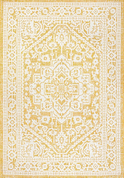 JONATHAN Y Medallion Weave Indoor Outdoor Area Rug 9X12 Yellow/Cream, Sinjuri Textured for Backyard, Patio, Porch, Easy-Cleaning, High Traffic, Pet-Friendly, Non-Shedding (SMB101I-9)