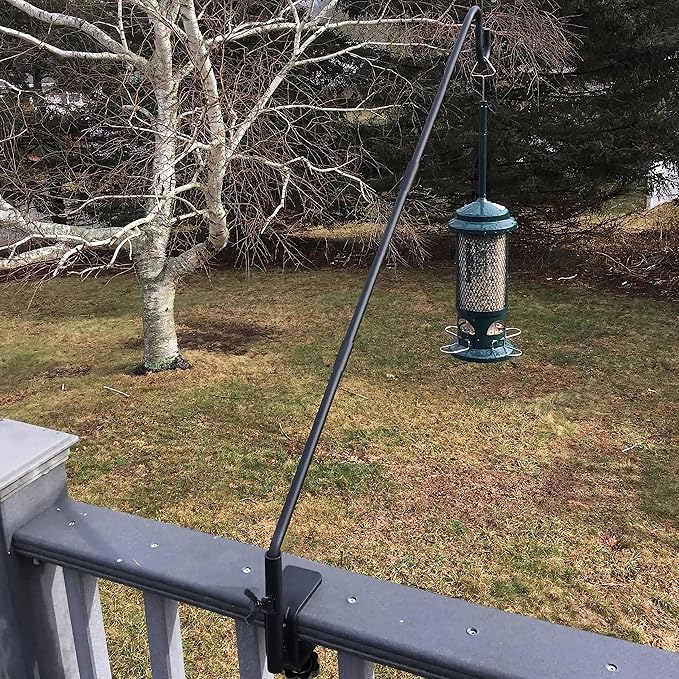 Juegoal Heavy Duty Deck Hook with 2 Inch Non Slip Clamp, 25 or 36 Inch Extended Reach Deck Hook, Adjustable Rail Pole Plant Bracket for Hanging Bird Feeder, Plants, Lanterns, Wind Chimes