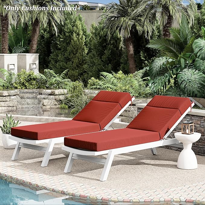 Chaise Lounge Cushion for Outdoor Furniture, Waterproof Fade and Tear Resistant Lounge Deck Chair Cushions for Patio Lawn Pool Resort Hotel