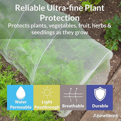 AlpineReach Garden Netting Ultra Fine Mesh 10 x 50 ft - Durable Protection Barrier Net Cover for Vegetable Plants Fruits Flowers Crops Greenhouse Row Cover Raised Bed