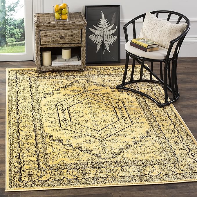 SAFAVIEH Adirondack Collection Accent Rug - 4' x 6', Gold & Black, Oriental Medallion Design, Non-Shedding & Easy Care, Ideal for High Traffic Areas in Entryway, Living Room, Bedroom (ADR108H)
