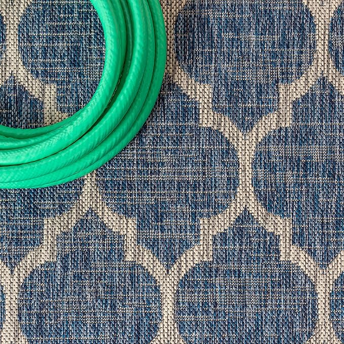 JONATHAN Y Moroccan Trellis Indoor Outdoor Square Area Rug 5X5 Navy/Gray, Trebol Textured Weave for Backyard, Patio, Porch, Easy-Cleaning, High Traffic, Pet-Friendly, Non-Shedding (SMB109D-5SQ)