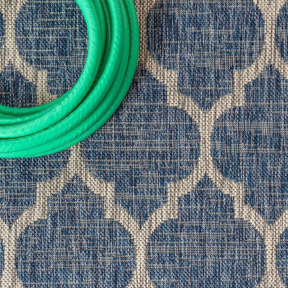 JONATHAN Y Moroccan Trellis Indoor Outdoor Square Area Rug 5X5 Navy/Gray, Trebol Textured Weave for Backyard, Patio, Porch, Easy-Cleaning, High Traffic, Pet-Friendly, Non-Shedding (SMB109D-5SQ)