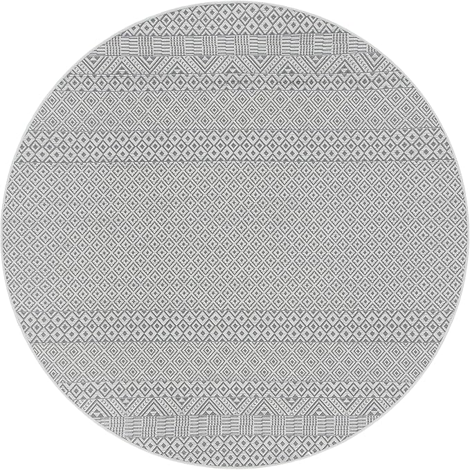 SAFAVIEH Courtyard Collection 6'7" Round Brown/Grey CY6235 Moroccan Indoor/ Outdoor Waterproof Easy Cleaning Patio Backyard Mudroom Area Rug