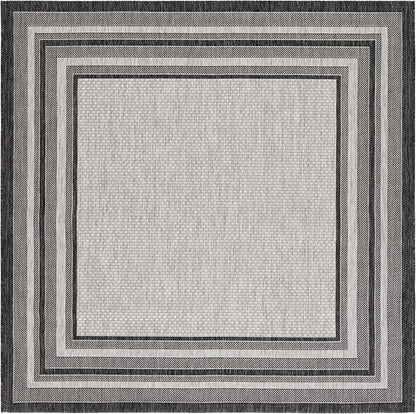 SAFAVIEH Washable Rug Outdoor Courtyard Collection - 7'10" Square, Light Grey & Black, Non-Shedding & Easy Cleaning, Ideal for Patio, Backyard, Mudroom (CY8475-37612)