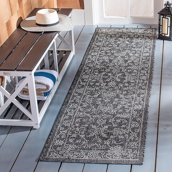 SAFAVIEH Courtyard Collection 2'3" x 14' Black/Ivory CY8680 Indoor/ Outside Waterproof Easy cleansingPatio Backyard Mudroom Runner Mat