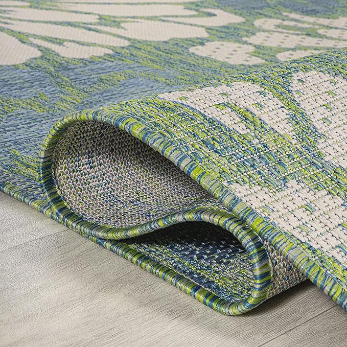 JONATHAN Y Floral Textured Weave Indoor Outdoor Round Area Rug 6 Ft Cream/Green, Zinnia Modern for Backyard, Patio, Porch, Easy-Cleaning, High Traffic, Pet-Friendly, Non-Shedding (SMB110D-6R)