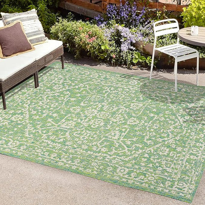 JONATHAN Y Boho Medallion Indoor Outdoor Area Rug 5X8 Cream/Green, Malta Textured Weave for Backyard, Patio, Porch, Easy-Cleaning, High Traffic, Pet-Friendly, Non-Shedding (SMB104F-5)