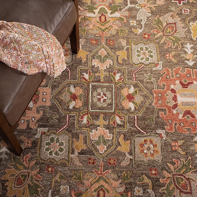 SAFAVIEH Washable Rug Outdoor Courtyard Collection - 6'7" Square, Green & Beige, Non-Shedding & Easy Cleaning, Ideal for Patio, Backyard, Mudroom (CY6062-244)