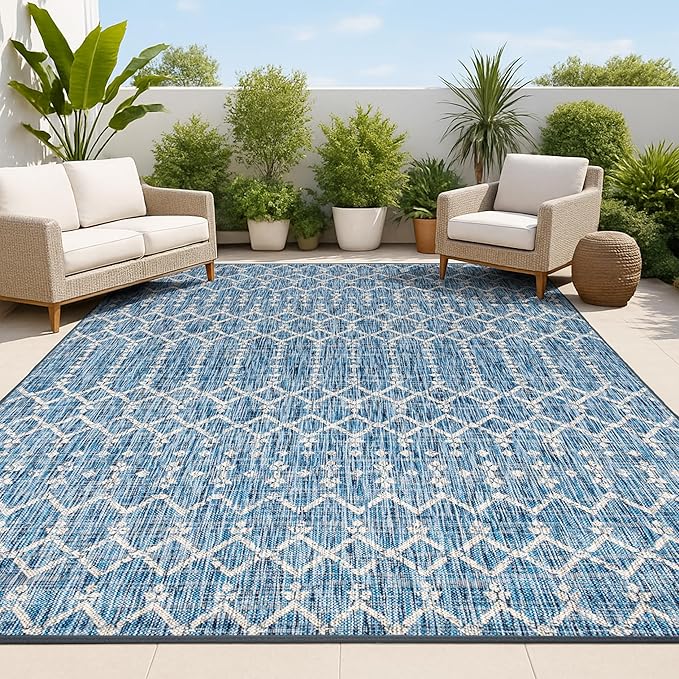 JONATHAN Y Moroccan Geometric Indoor Outdoor Area Rug 6X9 Navy/Light Gray, Ourika Textured Weave for Backyard, Patio, Porch, Easy-Cleaning, High Traffic, Pet-Friendly, Non-Shedding (SMB108B-6)