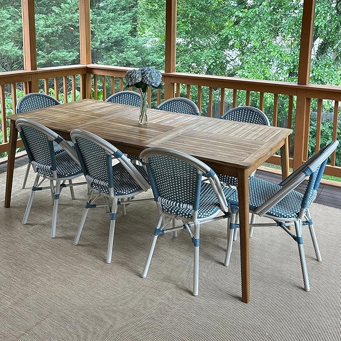 PURPLE LEAF Dining Chair Set of 2 Outdoor French Bistro Chairs Hand-Woven Aluminum Wicker Rattan Chairs for Garden Kitchen Backyard Porch White Print Finish Patio Chairs Light Blue