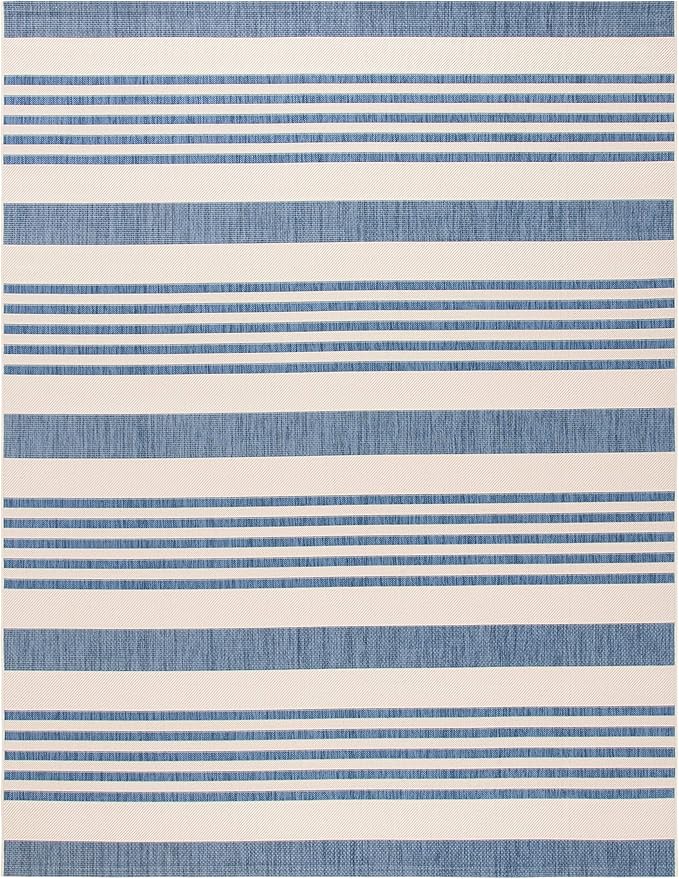 SAFAVIEH Washable Rug Outdoor Courtyard Collection - 6'7" x 9'6", Beige & Blue, Non-Shedding & Easy Cleaning, Ideal for Patio, Backyard, Mudroom (CY6062-233)