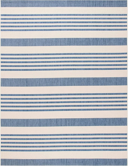SAFAVIEH Washable Rug Outdoor Courtyard Collection - 6'7" x 9'6", Beige & Blue, Non-Shedding & Easy Cleaning, Ideal for Patio, Backyard, Mudroom (CY6062-233)