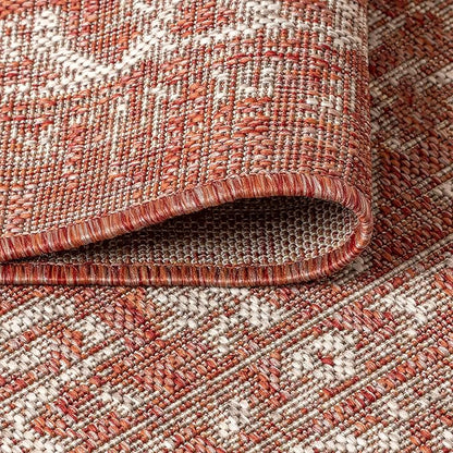 JONATHAN Y Boho Medallion Indoor Outdoor Octagon Area Rug 5 Ft Red/Taupe, Malta Textured Weave for Backyard, Patio, Porch, Easy-Cleaning, High Traffic, Pet-Friendly, Non-Shedding (SMB104A-5TGN)