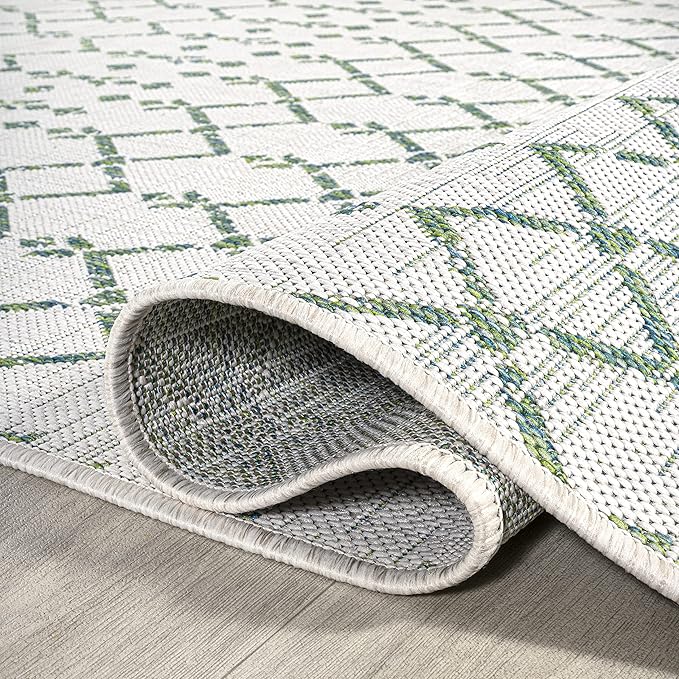 JONATHAN Y Moroccan Geometric Indoor Outdoor Area Rug 9X12 Green/Ivory, Ourika Textured Weave for Backyard, Patio, Porch, Easy-Cleaning, High Traffic, Pet-Friendly, Non-Shedding (SMB108R-9)