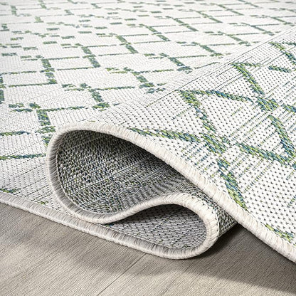 JONATHAN Y Moroccan Geometric Indoor Outdoor Area Rug 9X12 Green/Ivory, Ourika Textured Weave for Backyard, Patio, Porch, Easy-Cleaning, High Traffic, Pet-Friendly, Non-Shedding (SMB108R-9)