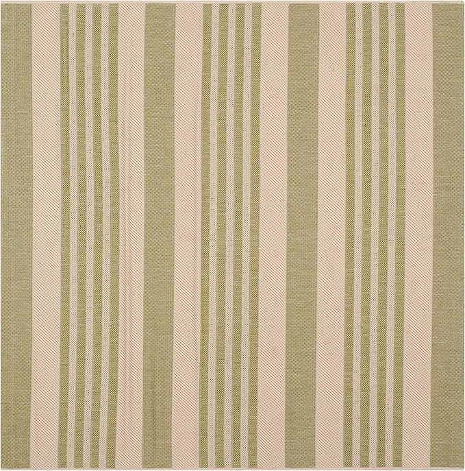 SAFAVIEH Washable Rug Outdoor Courtyard Collection - 6'7" Square, Beige & Sweet Pea, Non-Shedding & Easy Cleaning, Ideal for Patio, Backyard, Mudroom (CY6062-218)