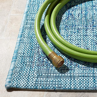 SAFAVIEH Courtyard Collection 4' x 5'7" Aqua/Navy CY8680 Indoor/ Outside Waterproof Easy cleansingPatio Backyard Mudroom Area Mat
