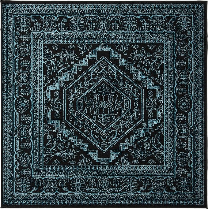 SAFAVIEH Adirondack Collection Area Rug - 6' Square, Black & Teal, Oriental Medallion Design, Non-Shedding & Easy Care, Ideal for High Traffic Areas in Living Room, Bedroom (ADR108K)
