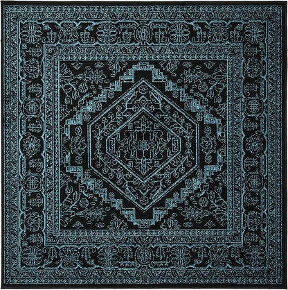 SAFAVIEH Adirondack Collection Area Rug - 6' Square, Black & Teal, Oriental Medallion Design, Non-Shedding & Easy Care, Ideal for High Traffic Areas in Living Room, Bedroom (ADR108K)