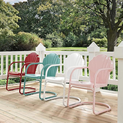 Crosley Furniture Tulip 2-Piece Outdoor Chair Set, Retro Metal Patio Chairs for Dining, Porch, Deck, Balcony, White Satin