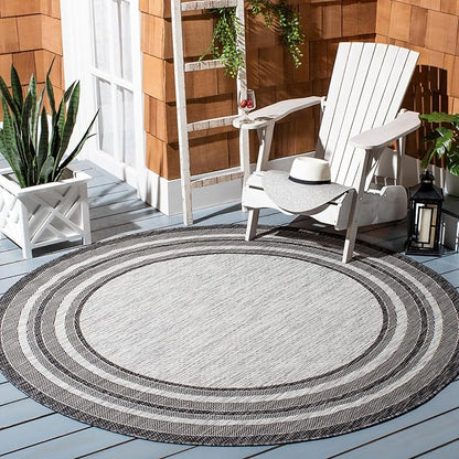 SAFAVIEH Washable Rug Outdoor Courtyard Collection - 10' Round, Light Grey & Black, Non-Shedding & Easy Cleaning, Ideal for Patio, Backyard, Mudroom (CY8475-37612)