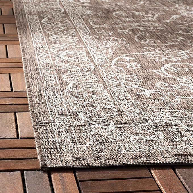 SAFAVIEH Washable Rug Outdoor Courtyard Collection - 2'3" x 8' Runner, Aqua Blue & Grey, Non-Shedding & Easy Cleaning, Ideal for Patio, Entryway, Mudroom, Hallway, Kitchen (CY8680-37121)