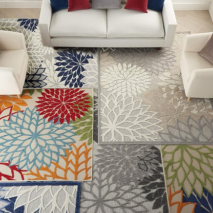 Nourison Aloha Indoor/Outdoor Multicolor 3'6" x 5'6" Area-Rug, Tropical, Botanical, Easy-Cleaning, Non Shedding, Bed Room, Living Room, Dining Room, Deck, Backyard, Patio (3x5)