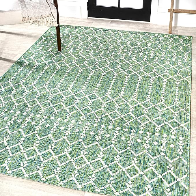 JONATHAN Y Moroccan Geometric Indoor Outdoor Area Rug 4X6 Green/Cream, Ourika Textured Weave for Backyard, Patio, Porch, Easy-Cleaning, High Traffic, Pet-Friendly, Non-Shedding (SMB108L-4)