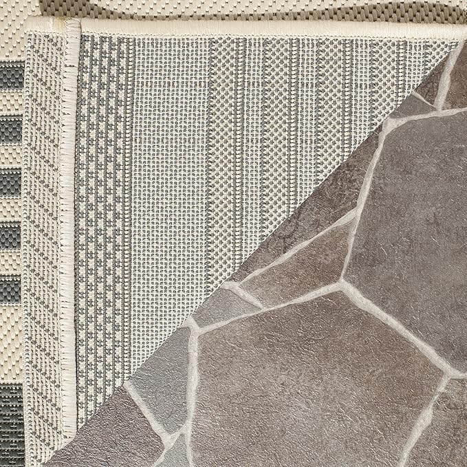 SAFAVIEH Washable Rug Outdoor Courtyard Collection - 9' x 12', Grey & Bone, Non-Shedding & Easy Cleaning, Ideal for Patio, Backyard, Mudroom (CY6062-236)