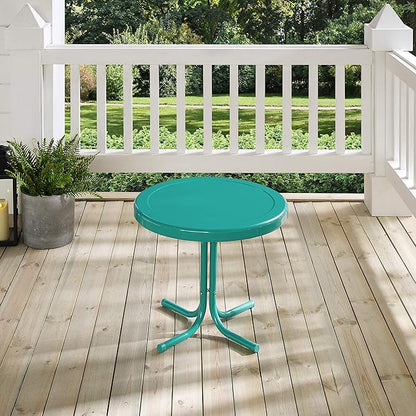 Crosley Furniture Griffith Weather Resistant Retro Metal Outdoor Side Table for Patio, Deck, Porch, Turquoise