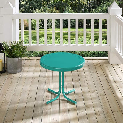 Crosley Furniture Griffith Weather Resistant Retro Metal Outdoor Side Table for Patio, Deck, Porch, Turquoise