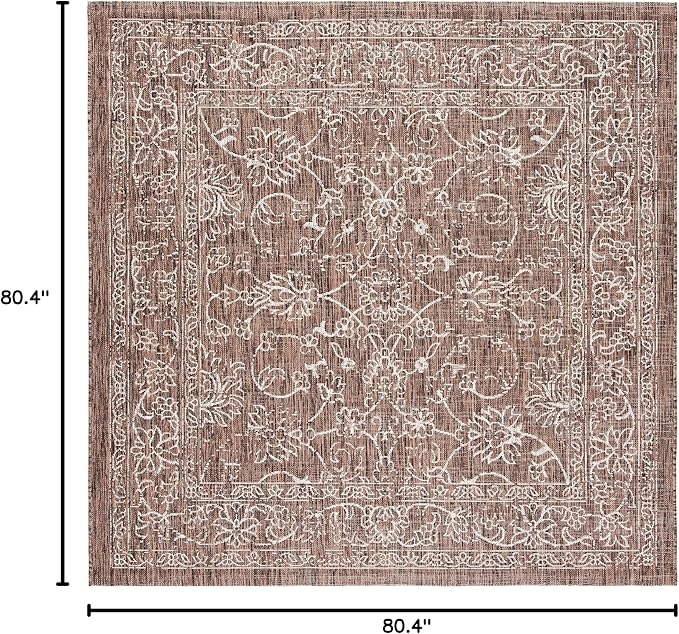 SAFAVIEH Washable Rug Outdoor Courtyard Collection - 6'7" Square, Brown & Ivory, Non-Shedding & Easy Cleaning, Ideal for Patio, Backyard, Mudroom (CY8680-36321)