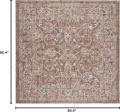 SAFAVIEH Washable Rug Outdoor Courtyard Collection - 6'7" Square, Brown & Ivory, Non-Shedding & Easy Cleaning, Ideal for Patio, Backyard, Mudroom (CY8680-36321)