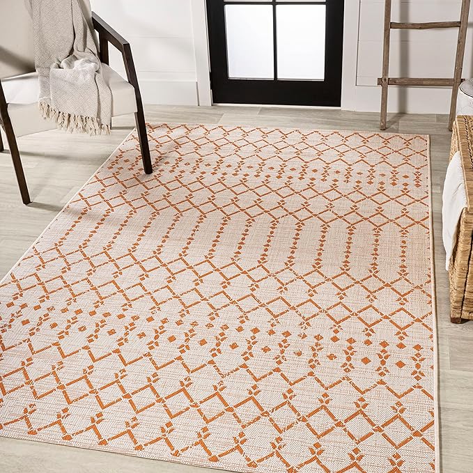 JONATHAN Y Moroccan Geometric Indoor Outdoor Area Rug 3X5 Cream/Orange, Ourika Textured Weave for Backyard, Patio, Porch, Easy-Cleaning, High Traffic, Pet-Friendly, Non-Shedding (SMB108O-3)