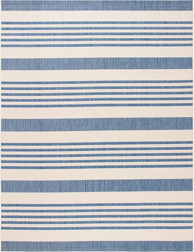 SAFAVIEH Washable Rug Outdoor Courtyard Collection - 10' x 14', Beige & Blue, Non-Shedding & Easy Cleaning, Ideal for Patio, Backyard, Mudroom (CY6062-233)