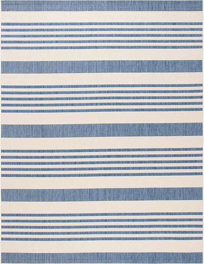 SAFAVIEH Washable Rug Outdoor Courtyard Collection - 10' x 14', Beige & Blue, Non-Shedding & Easy Cleaning, Ideal for Patio, Backyard, Mudroom (CY6062-233)