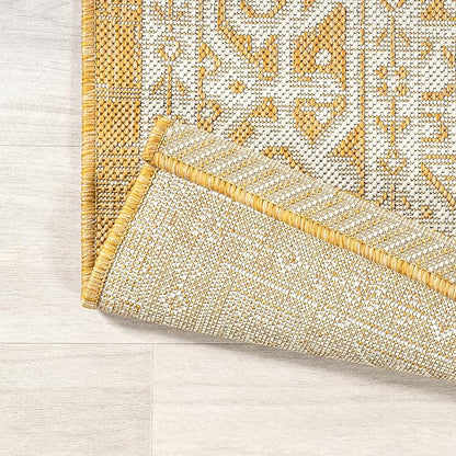 JONATHAN Y Medallion Weave Indoor Outdoor Area Rug 9X12 Yellow/Cream, Sinjuri Textured for Backyard, Patio, Porch, Easy-Cleaning, High Traffic, Pet-Friendly, Non-Shedding (SMB101I-9)