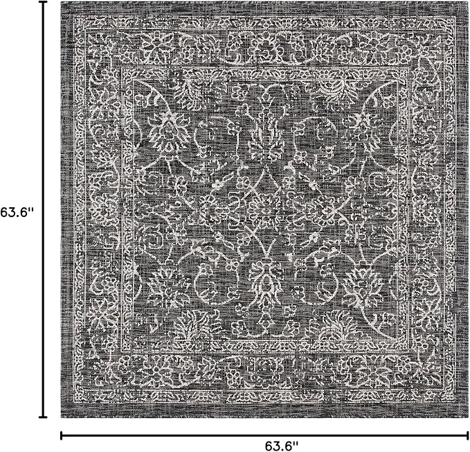 SAFAVIEH Washable Rug Outdoor Courtyard Collection - 5'3" Square, Black & Ivory, Non-Shedding & Easy Cleaning, Ideal for Patio, Backyard, Mudroom (CY8680-36621)