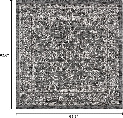 SAFAVIEH Washable Rug Outdoor Courtyard Collection - 5'3" Square, Black & Ivory, Non-Shedding & Easy Cleaning, Ideal for Patio, Backyard, Mudroom (CY8680-36621)