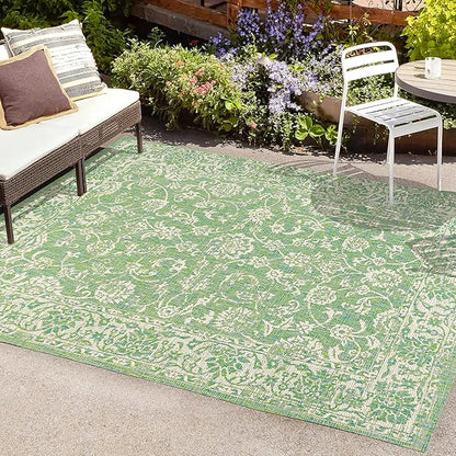 JONATHAN Y Weave Floral Indoor Outdoor Area Rug 8X10 Cream/Green, Tela Bohemian Textured for Backyard, Patio, Porch, Easy-Cleaning, High Traffic, Pet-Friendly, Non-Shedding (SMB100F-8)