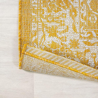 JONATHAN Y Weave Floral Indoor Outdoor Area Rug 4X6 Yellow/Cream, Tela Bohemian Textured for Backyard, Patio, Porch, Easy-Cleaning, High Traffic, Pet-Friendly, Non-Shedding (SMB100E-4)