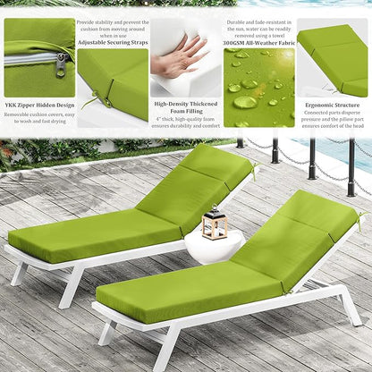 Chaise Lounge Cushion for Outdoor Furniture, Waterproof Fade and Tear Resistant Lounge Deck Chair Cushions for Patio Lawn Pool Resort Hotel