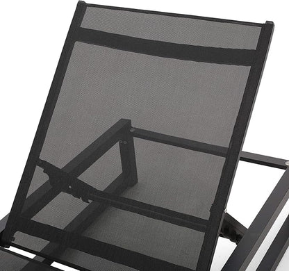 Christopher Knight Home Vivian Outdoor Aluminum Chaise Lounge with Mesh Seating (Set of 2), Black