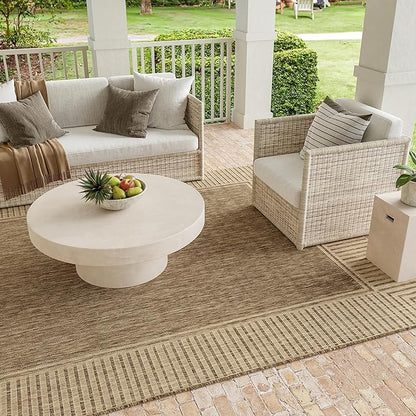 nuLOOM 2' x 3' Outdoor Area Rug, Casual Design With Striped Border, Stain Resistant, Highly Durable, For Patio, Balcony, Bedroom, Living Room, Dining Room, Bathroom, Light Brown