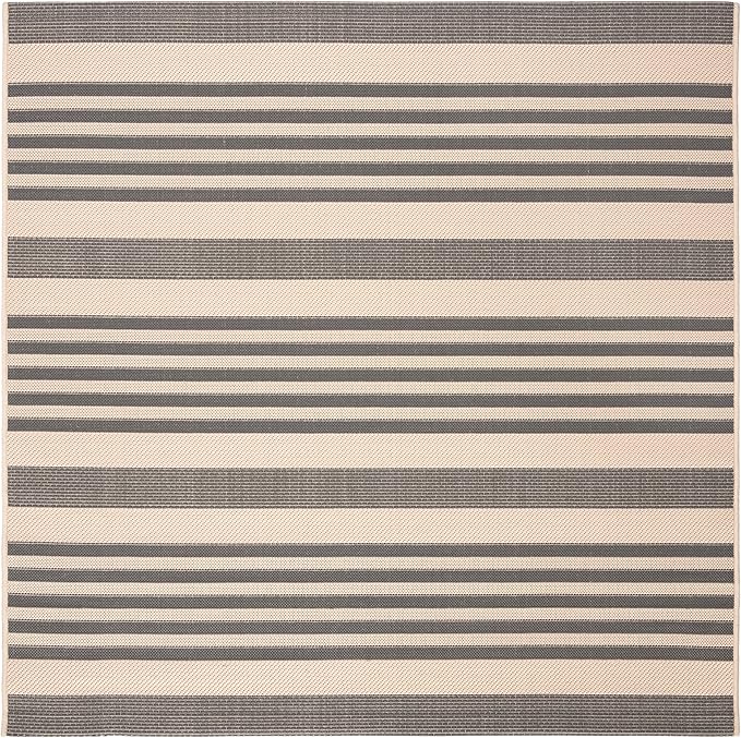SAFAVIEH Washable Rug Outdoor Courtyard Collection - 5'3" Square, Grey & Bone, Non-Shedding & Easy Cleaning, Ideal for Patio, Backyard, Mudroom (CY6062-236)