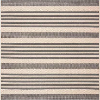 SAFAVIEH Washable Rug Outdoor Courtyard Collection - 5'3" Square, Grey & Bone, Non-Shedding & Easy Cleaning, Ideal for Patio, Backyard, Mudroom (CY6062-236)