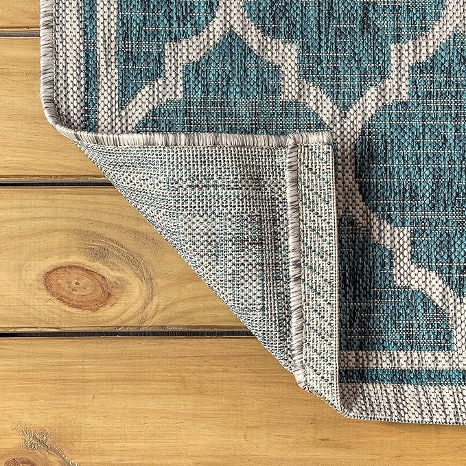 JONATHAN Y Moroccan Trellis Indoor Outdoor Round Area Rug 6 Ft Teal/Gray, Trebol Textured Weave for Backyard, Patio, Porch, Easy-Cleaning, High Traffic, Pet-Friendly, Non-Shedding (SMB109E-6R)