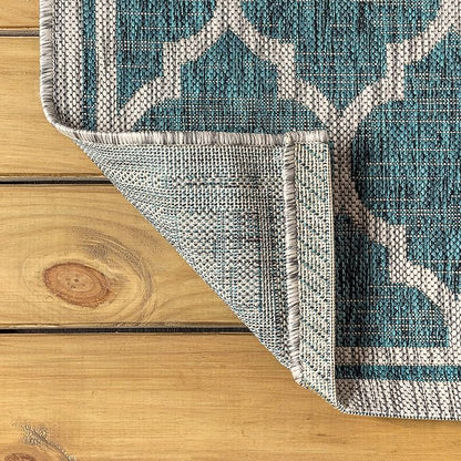 JONATHAN Y Moroccan Trellis Indoor Outdoor Round Area Rug 6 Ft Teal/Gray, Trebol Textured Weave for Backyard, Patio, Porch, Easy-Cleaning, High Traffic, Pet-Friendly, Non-Shedding (SMB109E-6R)